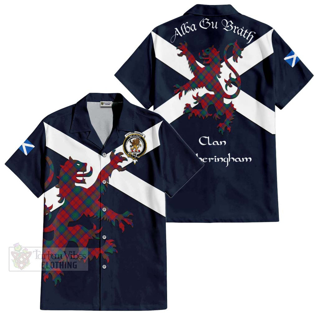 Tartan Vibes Clothing Fotheringham (Fotheringhame) Tartan Lion Rampant Short Sleeve Button Shirt – Proudly Display Your Heritage with Alba Gu Brath and Clan Name