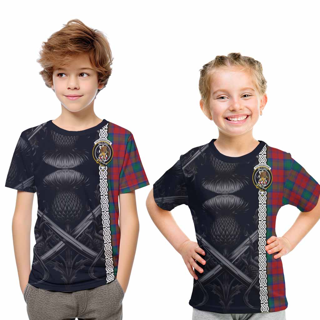 Tartan Vibes Clothing Fotheringham (Fotheringhame) Tartan Kid T-Shirt with Family Crest Cross Sword Thistle Celtic Vibes