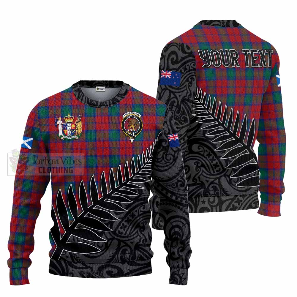 Tartan Vibes Clothing Fotheringham (Fotheringhame) Crest Tartan Knitted Sweater with New Zealand Silver Fern Half Style