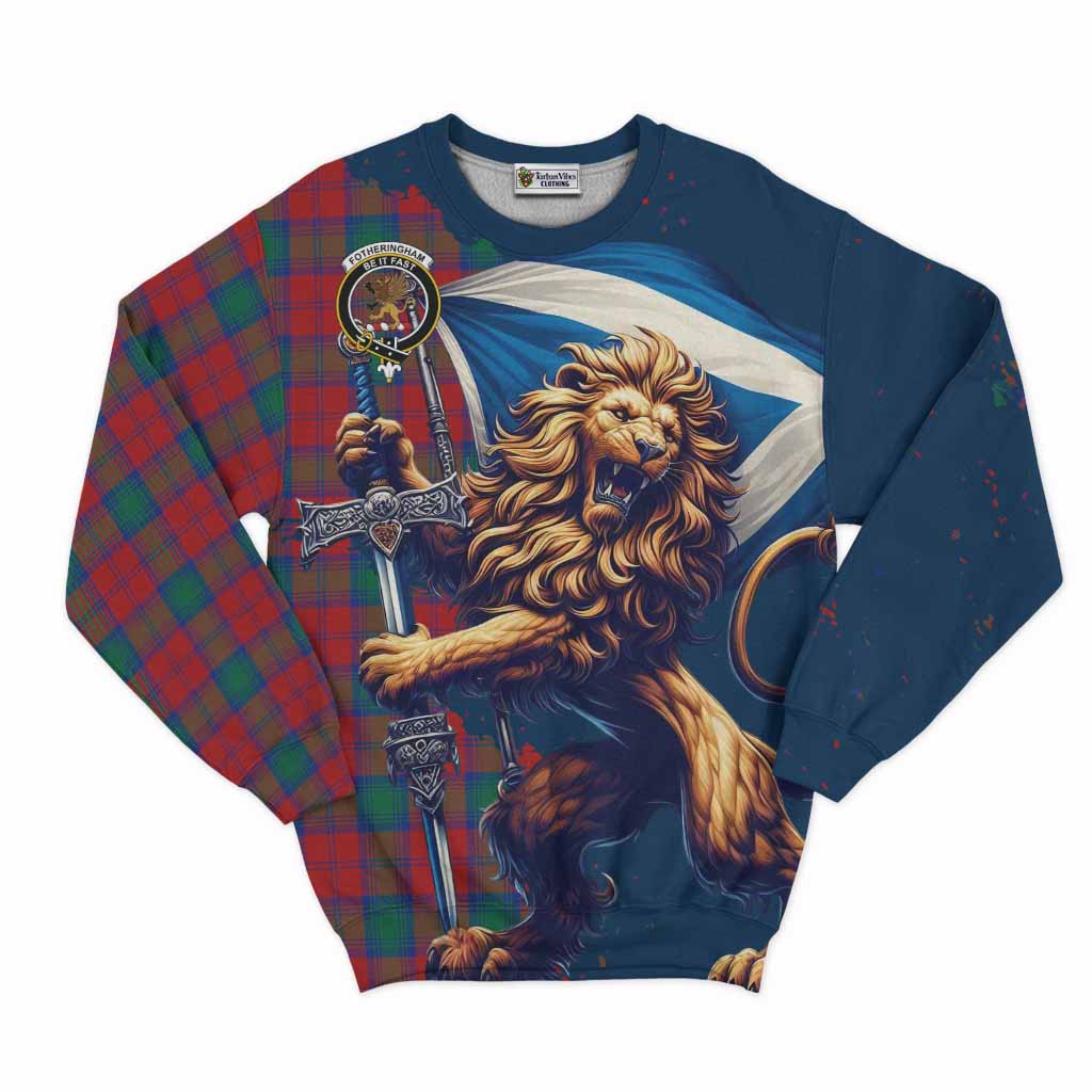 Tartan Vibes Clothing Fotheringham (Fotheringhame) Tartan Family Crest Sweatshirt with Scottish Majestic Lion