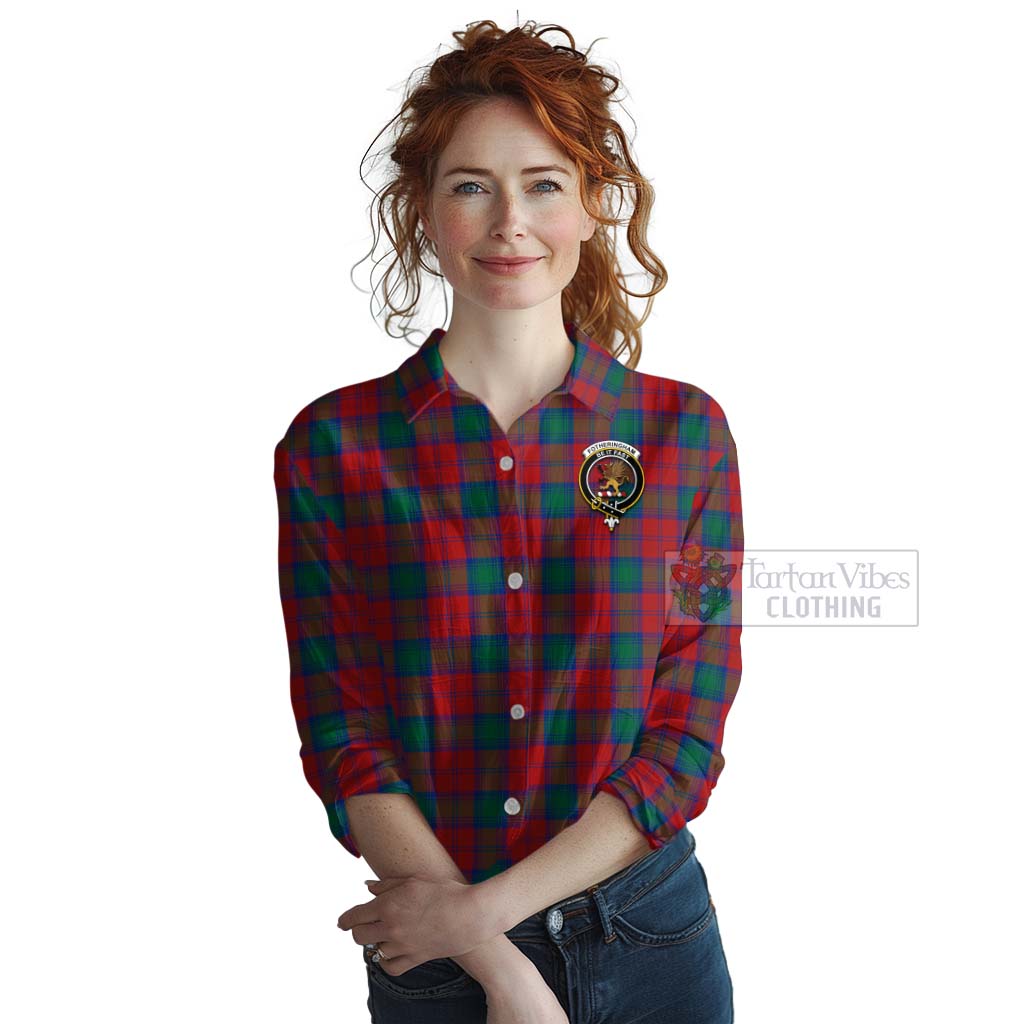 Tartan Vibes Clothing Fotheringham (Fotheringhame) Tartan Women's Casual Shirt with Family Crest Celtic Skull Style