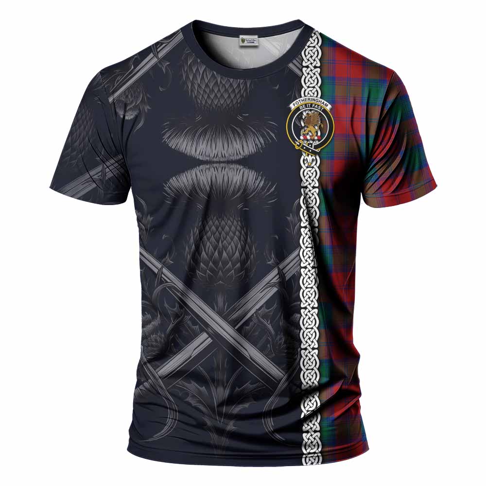 Tartan Vibes Clothing Fotheringham (Fotheringhame) Tartan T-Shirt with Family Crest Cross Sword Thistle Celtic Vibes