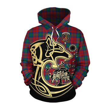 Fotheringham (Fotheringhame) Tartan Cotton Hoodie with Family Crest Celtic Wolf Style