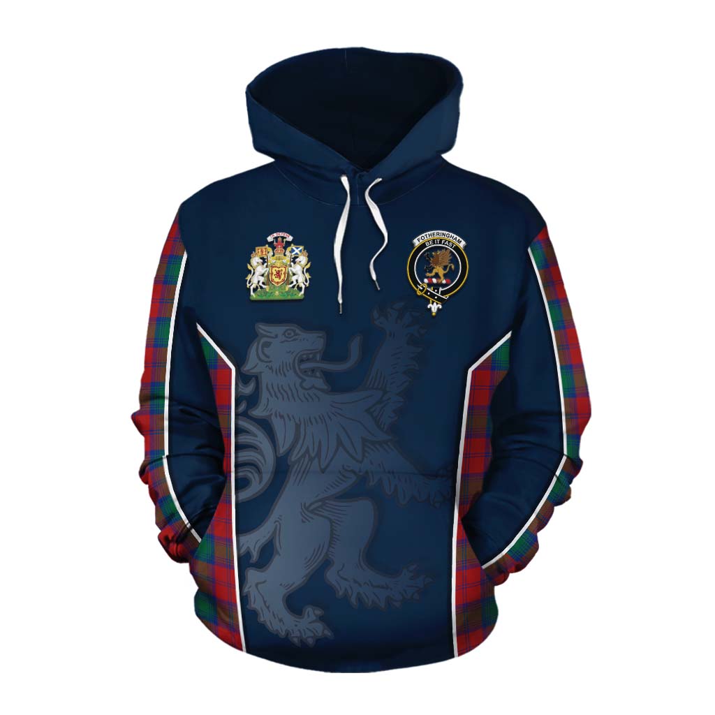 Tartan Vibes Clothing Fotheringham (Fotheringhame) Tartan Cotton Hoodie with Family Crest and Lion Rampant Vibes Sport Style