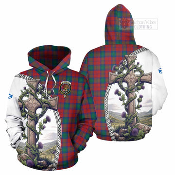 Fotheringham (Fotheringhame) Tartan Hoodie with Family Crest and St. Andrew's Cross Accented by Thistle Vines