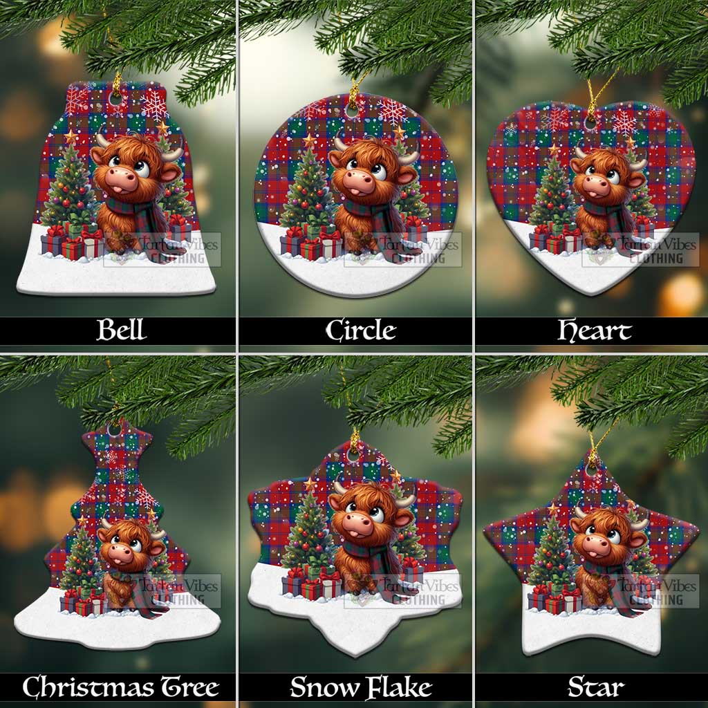 Tartan Vibes Clothing Fotheringham (Fotheringhame) Tartan Christmas Ceramic Ornament with Adorable Highland Coo