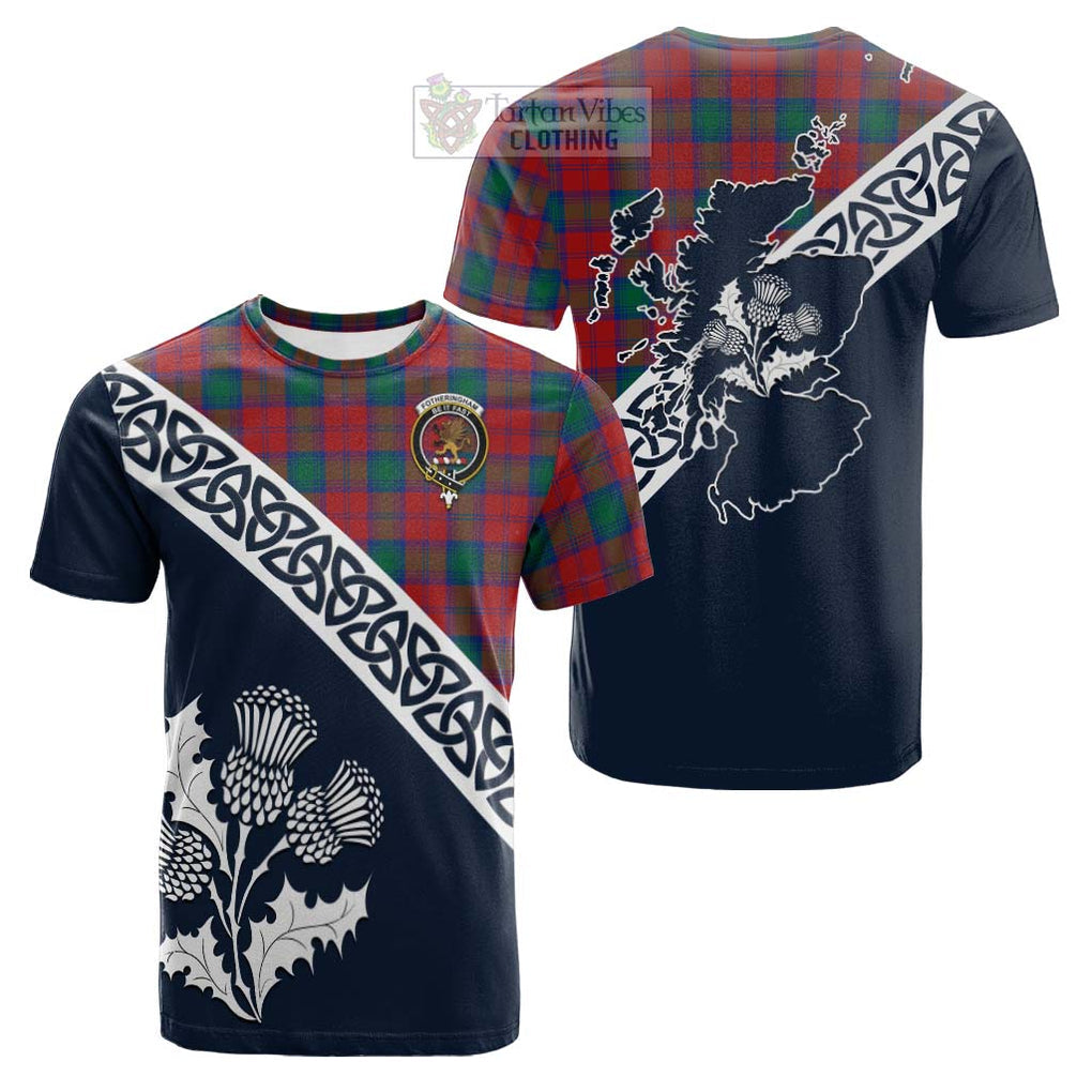 Tartan Vibes Clothing Fotheringham (Fotheringhame) Tartan Cotton T-shirt Featuring Thistle and Scotland Map