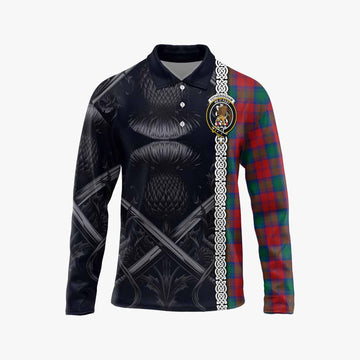 Fotheringham (Fotheringhame) Tartan Long Sleeve Polo Shirt with Family Crest Cross Sword Thistle Celtic Vibes