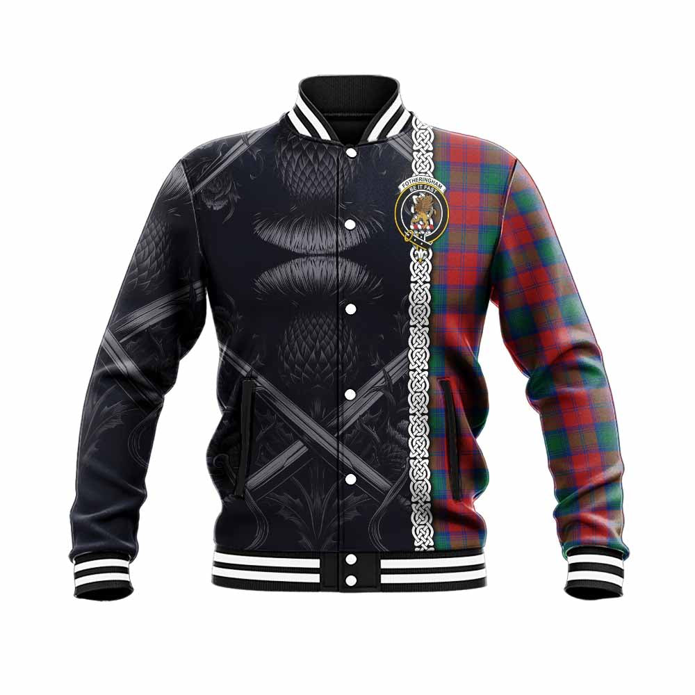 Tartan Vibes Clothing Fotheringham (Fotheringhame) Tartan Baseball Jacket with Family Crest Cross Sword Thistle Celtic Vibes