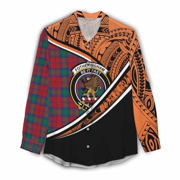 Fotheringham (Fotheringhame) Crest Tartan Women's Casual Shirt with Polynesian Vibes Style - Orange Version