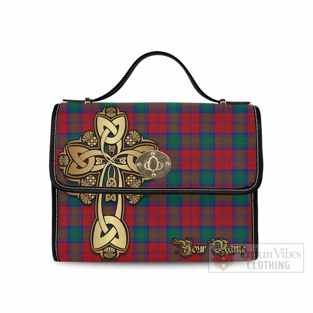 Tartan Vibes Clothing Fotheringham (Fotheringhame) Tartan Waterproof Canvas Bag Golden Thistle Celtic Cross Style