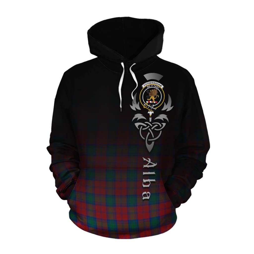 Tartan Vibes Clothing Fotheringham (Fotheringhame) Tartan Cotton Hoodie Featuring Alba Gu Brath Family Crest Celtic Inspired