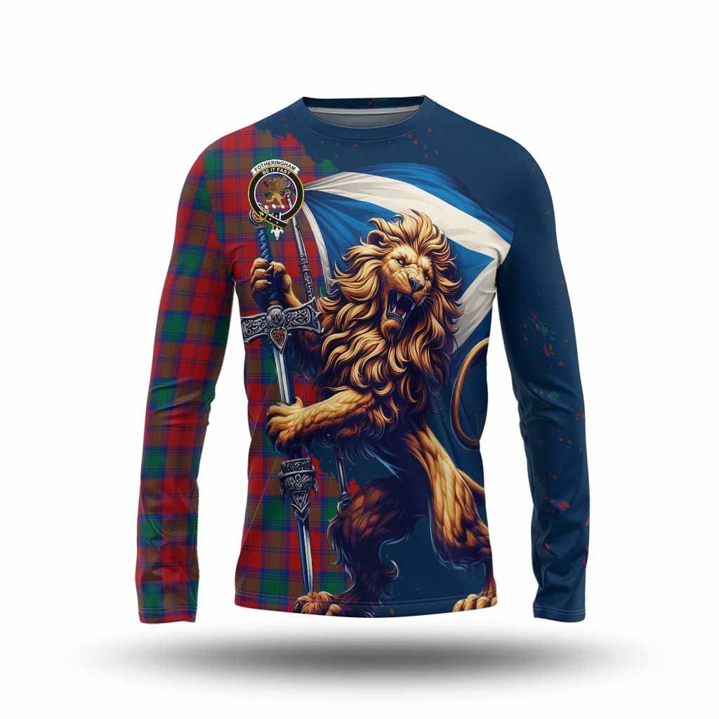 Tartan Vibes Clothing Fotheringham (Fotheringhame) Tartan Family Crest Long Sleeve T-Shirt with Scottish Majestic Lion