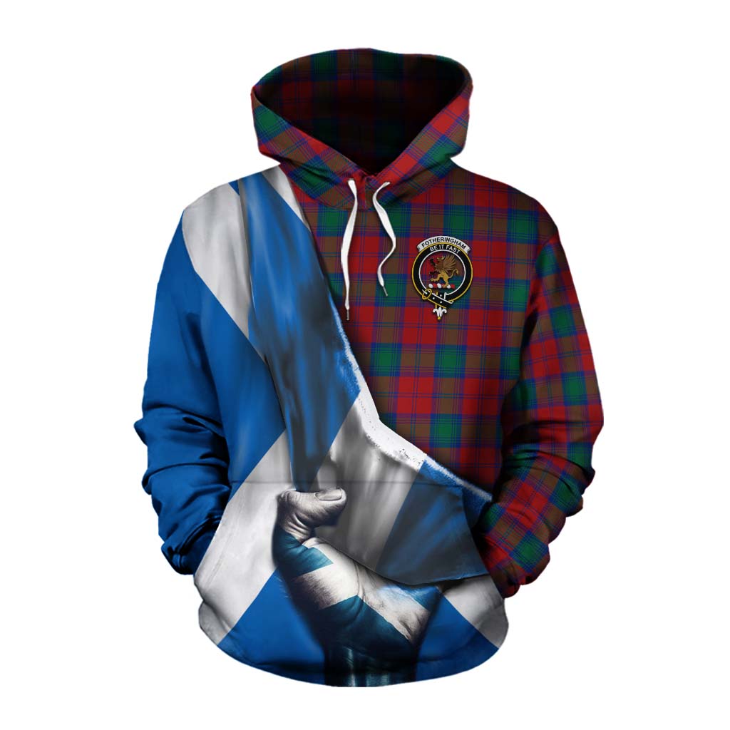 Tartan Vibes Clothing Fotheringham (Fotheringhame) Tartan Cotton Hoodie with Family Crest Scotland Patriotic Style