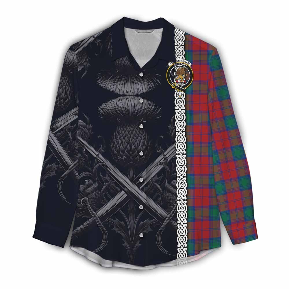 Tartan Vibes Clothing Fotheringham (Fotheringhame) Tartan Women's Casual Shirt with Family Crest Cross Sword Thistle Celtic Vibes