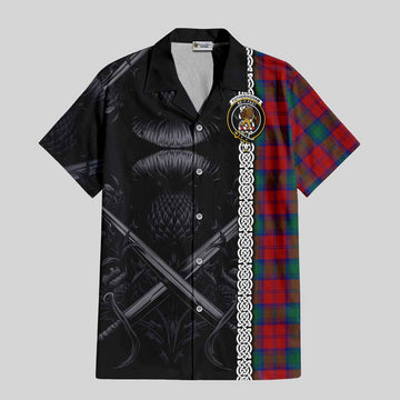 Fotheringham (Fotheringhame) Tartan Short Sleeve Button Shirt with Family Crest Cross Sword Thistle Celtic Vibes