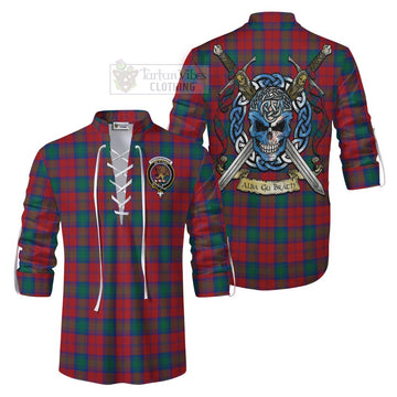 Fotheringham (Fotheringhame) Tartan Ghillie Kilt Shirt with Family Crest Celtic Skull Style