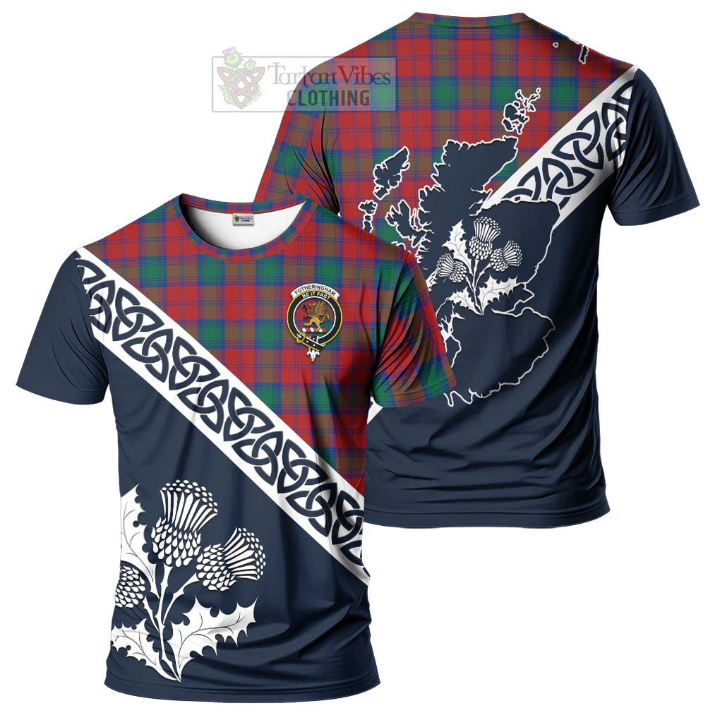 Fotheringham (Fotheringhame) Tartan T-Shirt Featuring Thistle and Scotland Map