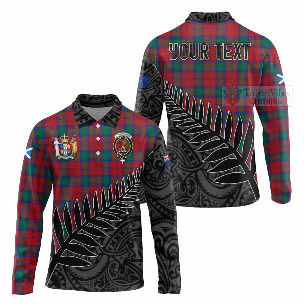 Tartan Vibes Clothing Fotheringham (Fotheringhame) Crest Tartan Long Sleeve Polo Shirt with New Zealand Silver Fern Half Style