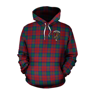 Fotheringham (Fotheringhame) Tartan Cotton Hoodie with Family Crest and Bearded Skull Holding Bottles of Whiskey