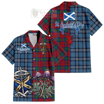 Fotheringham (Fotheringhame) Tartan Short Sleeve Button Shirt Happy St. Andrew's Day Half Tartan Style