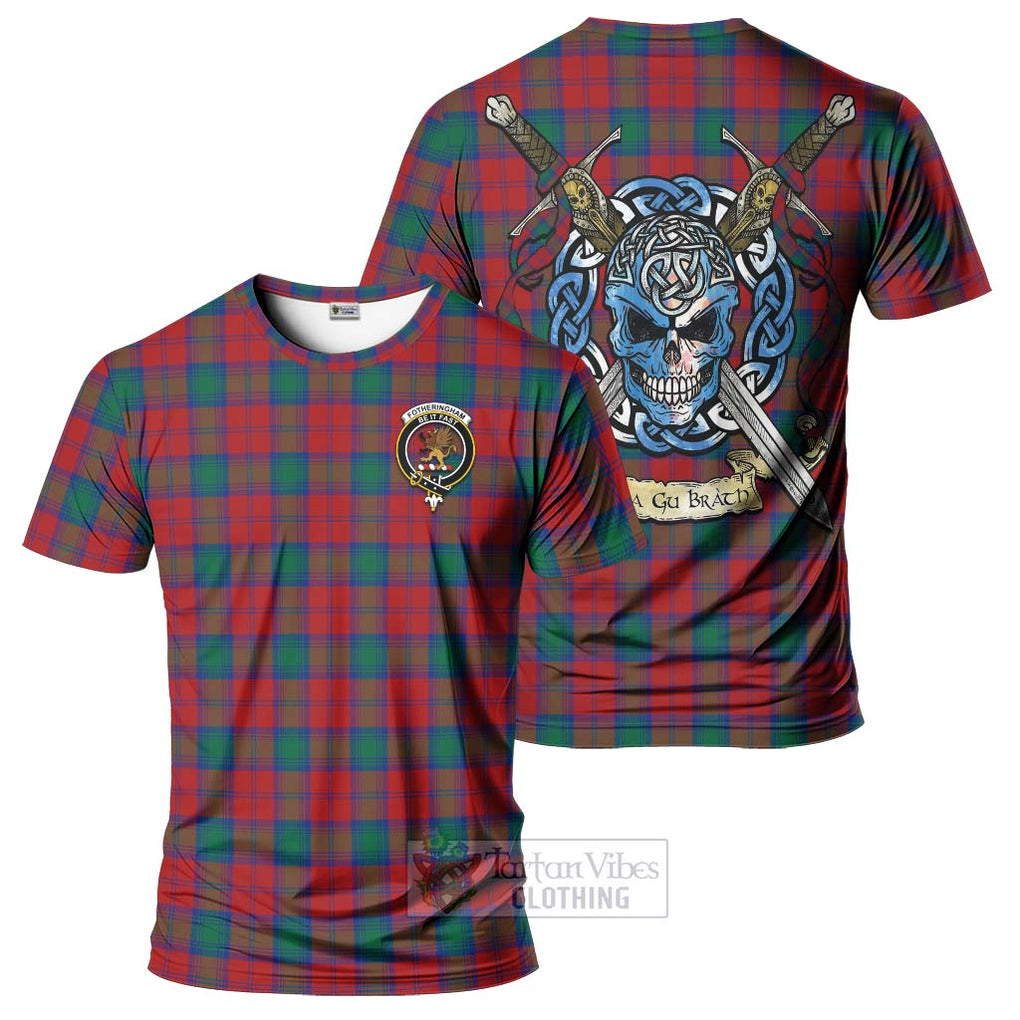 Tartan Vibes Clothing Fotheringham (Fotheringhame) Tartan T-Shirt with Family Crest Celtic Skull Style