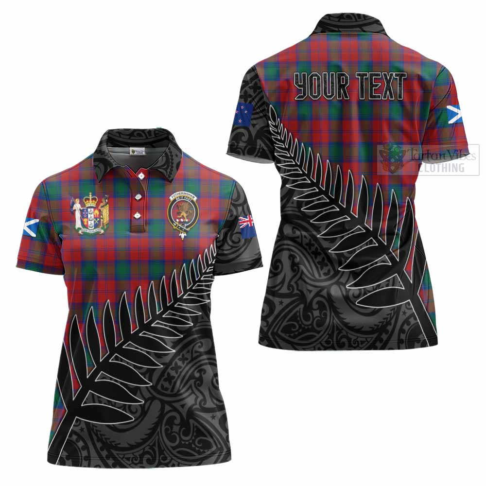 Tartan Vibes Clothing Fotheringham (Fotheringhame) Crest Tartan Women's Polo Shirt with New Zealand Silver Fern Half Style