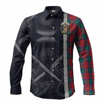 Fotheringham (Fotheringhame) Tartan Long Sleeve Button Shirt with Family Crest Cross Sword Thistle Celtic Vibes