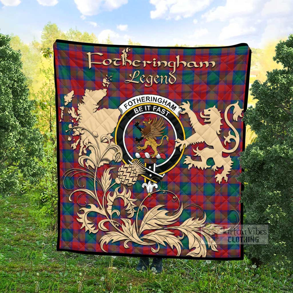 Tartan Vibes Clothing Fotheringham (Fotheringhame) Tartan Quilt with Family Crest and Scottish Symbol Style