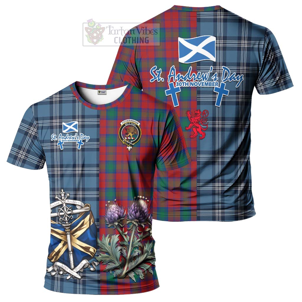 Tartan Vibes Clothing Fotheringham (Fotheringhame) Tartan T-Shirt Happy St. Andrew's Day Half Tartan Style