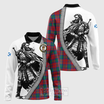 Fotheringham (Fotheringhame) Tartan Clan Crest Long Sleeve Polo Shirt with Highlander Warrior Celtic Style