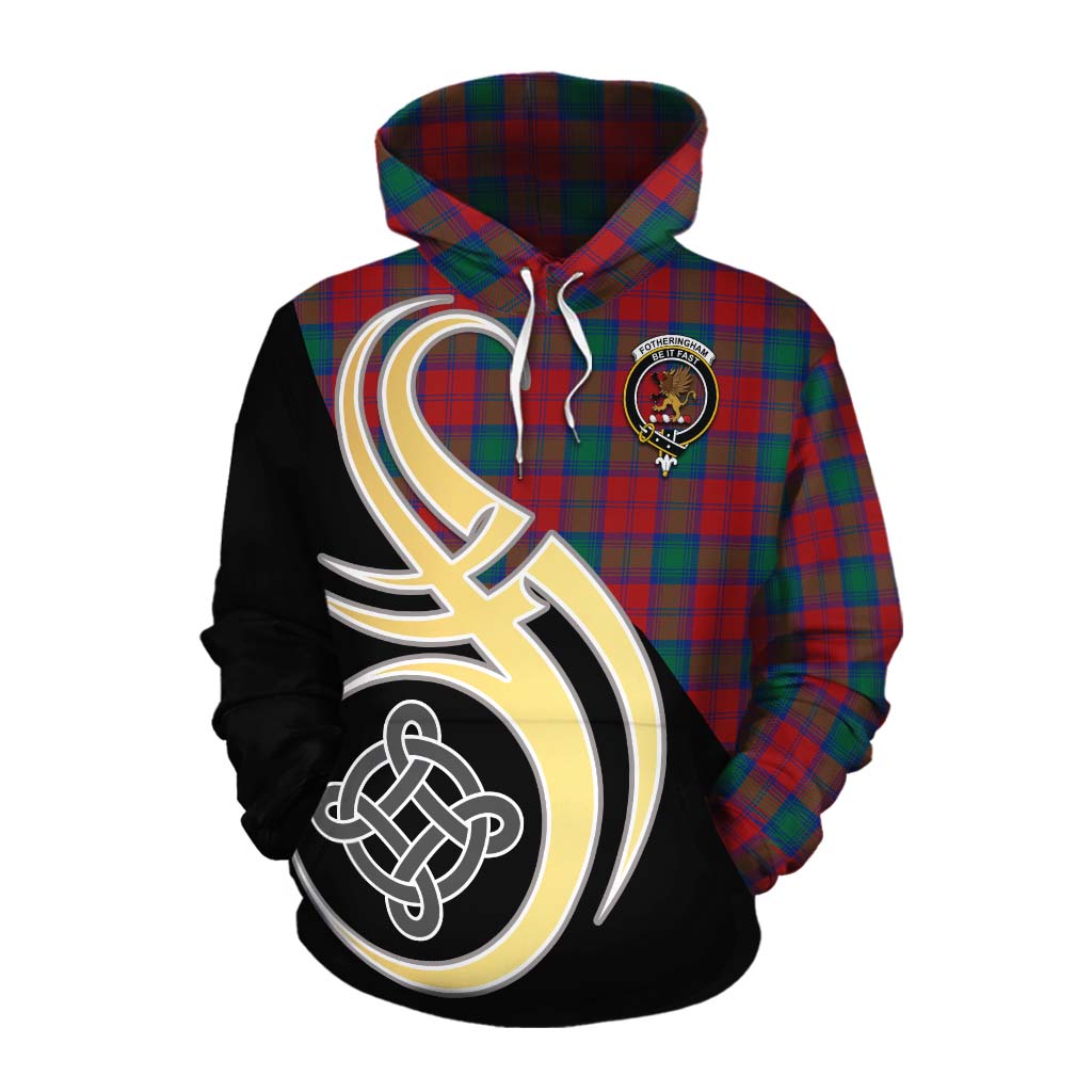 Tartan Vibes Clothing Fotheringham (Fotheringhame) Tartan Cotton Hoodie with Family Crest and Celtic Symbol Style