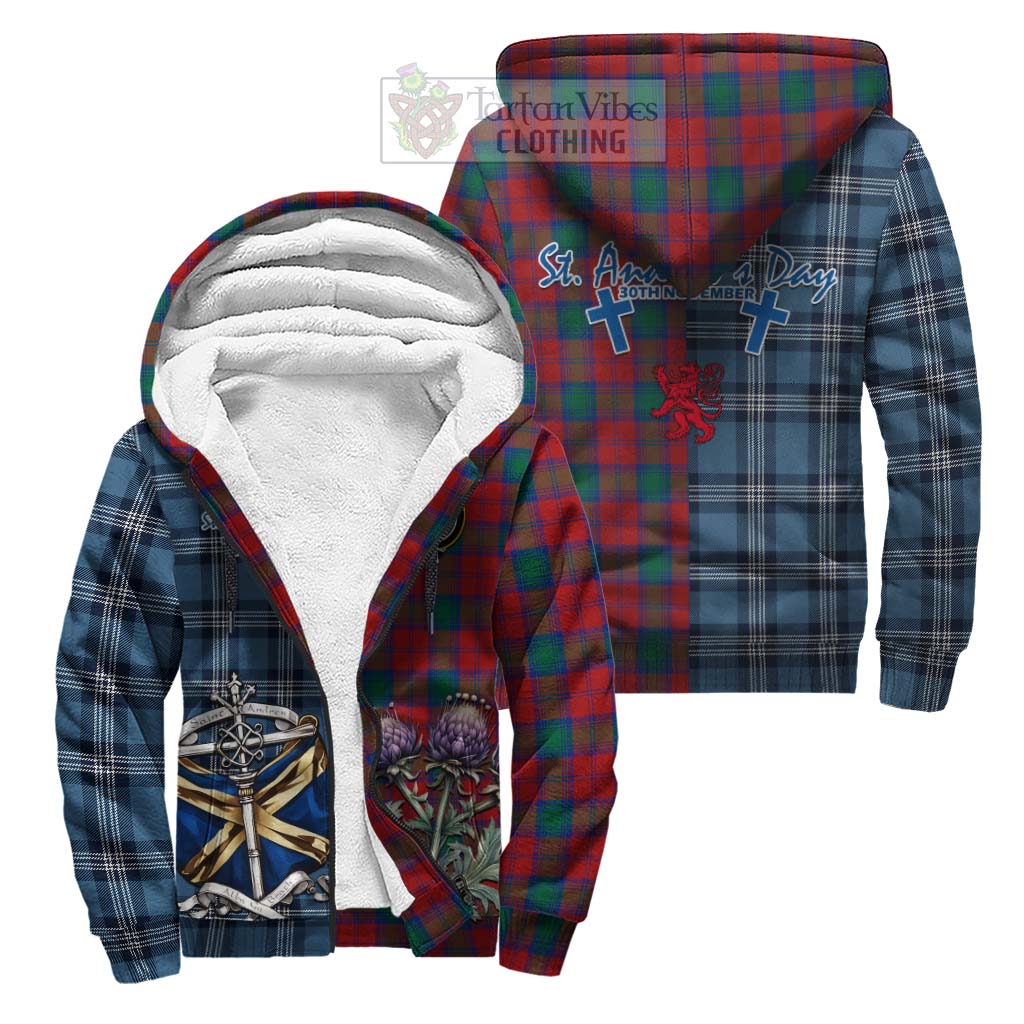 Tartan Vibes Clothing Fotheringham (Fotheringhame) Tartan Sherpa Hoodie Happy St. Andrew's Day Half Tartan Style