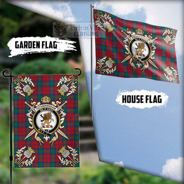 Fotheringham (Fotheringhame) Tartan Flag with Family Crest and Golden Thistle Crossed Sword Design