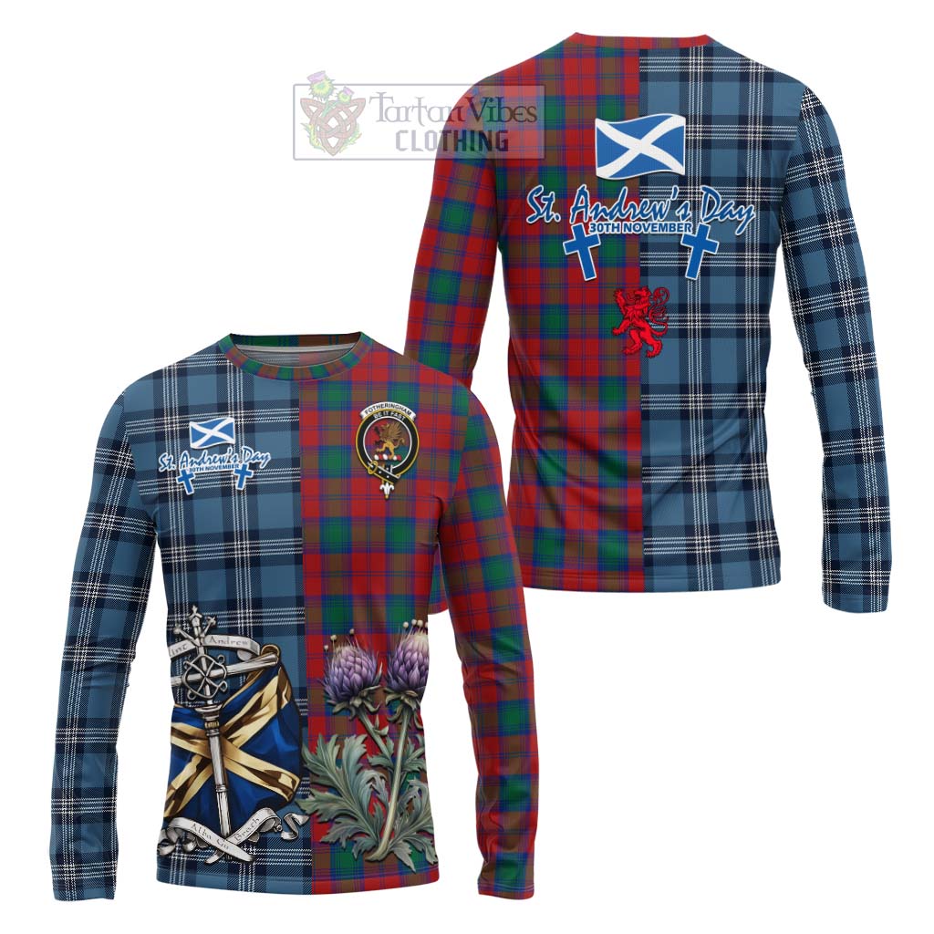 Tartan Vibes Clothing Fotheringham (Fotheringhame) Tartan Long Sleeve T-Shirt Happy St. Andrew's Day Half Tartan Style