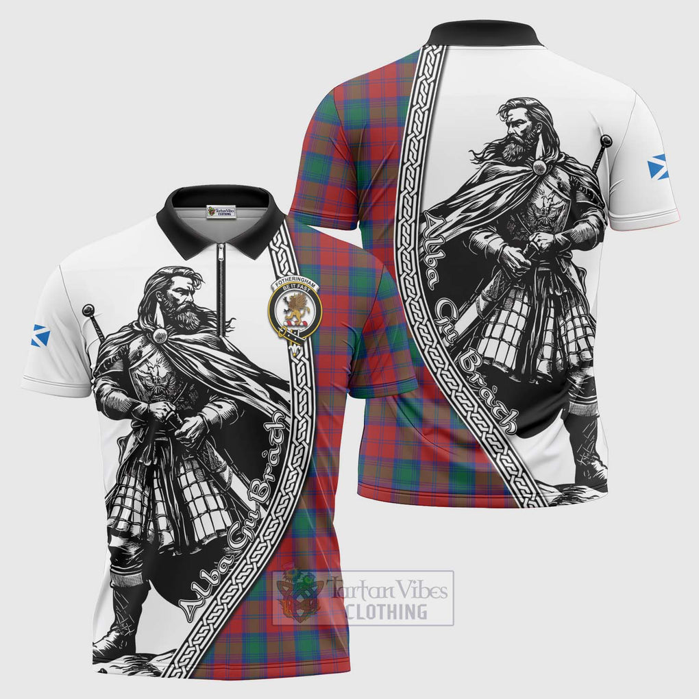 Tartan Vibes Clothing Fotheringham (Fotheringhame) Tartan Clan Crest Zipper Polo Shirt with Highlander Warrior Celtic Style