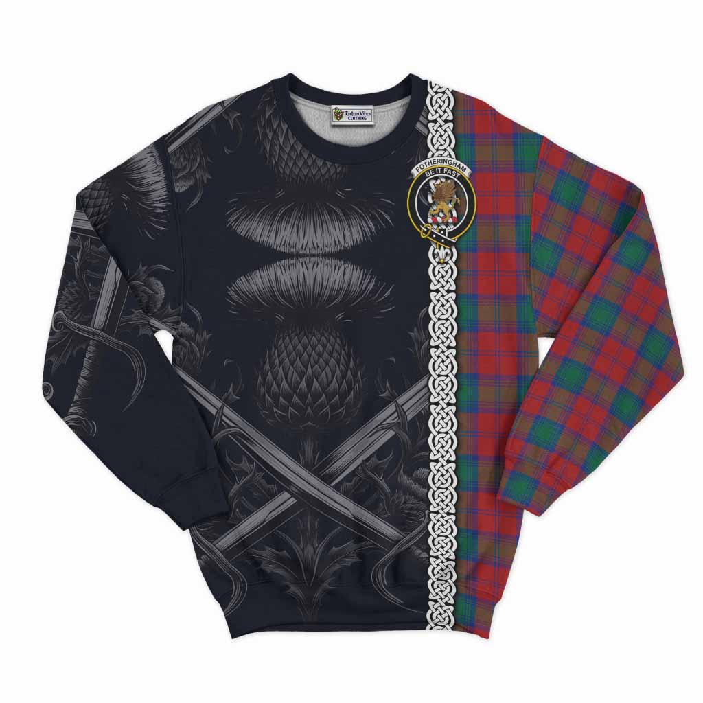 Tartan Vibes Clothing Fotheringham (Fotheringhame) Tartan Sweatshirt with Family Crest Cross Sword Thistle Celtic Vibes