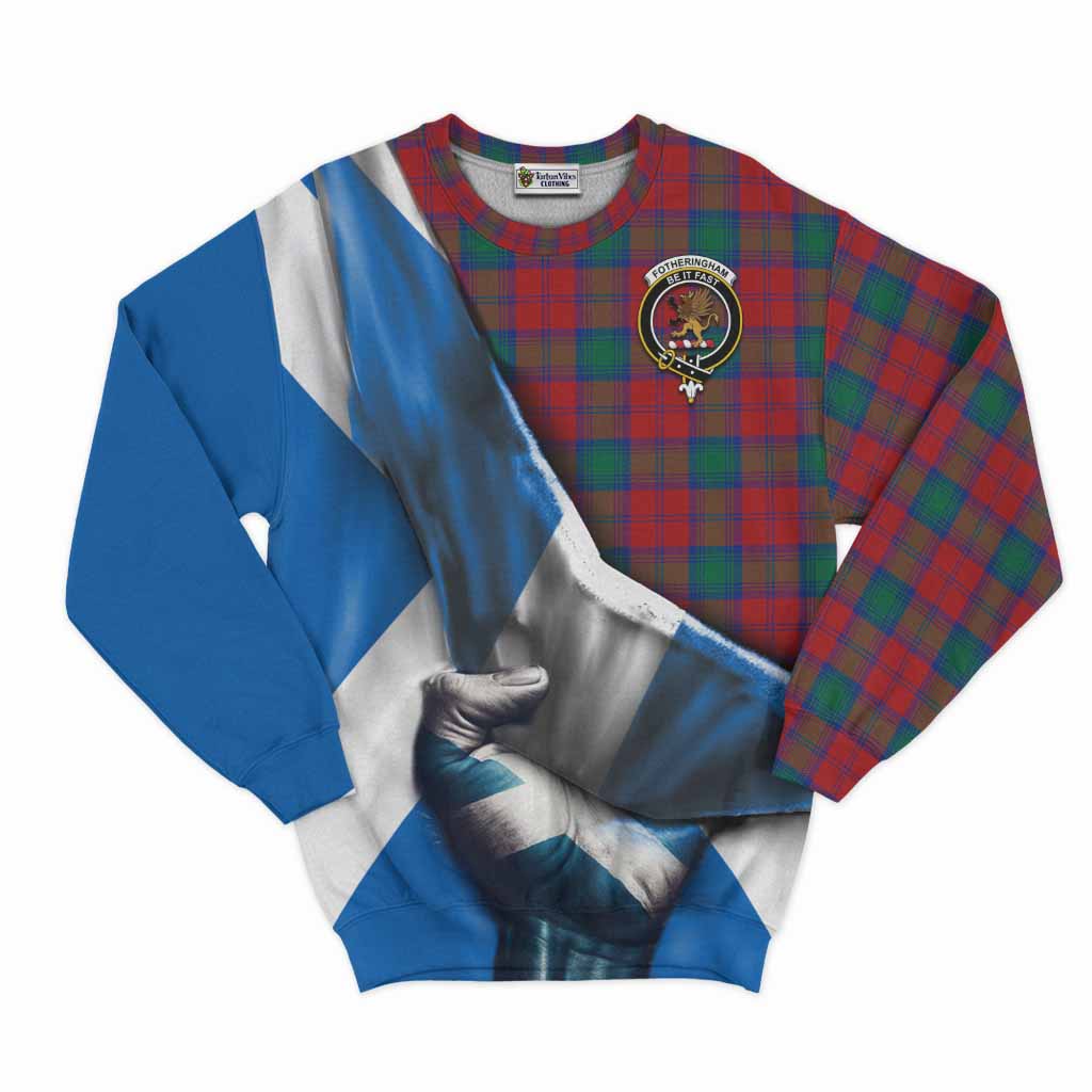 Tartan Vibes Clothing Fotheringham (Fotheringhame) Tartan Sweatshirt with Family Crest Scotland Patriotic Style