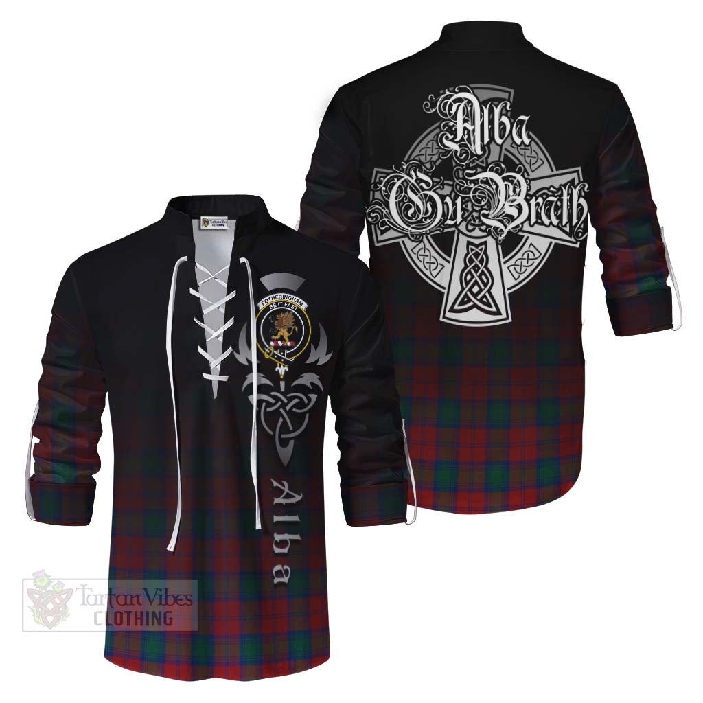 Tartan Vibes Clothing Fotheringham (Fotheringhame) Tartan Ghillie Kilt Shirt Featuring Alba Gu Brath Family Crest Celtic Inspired