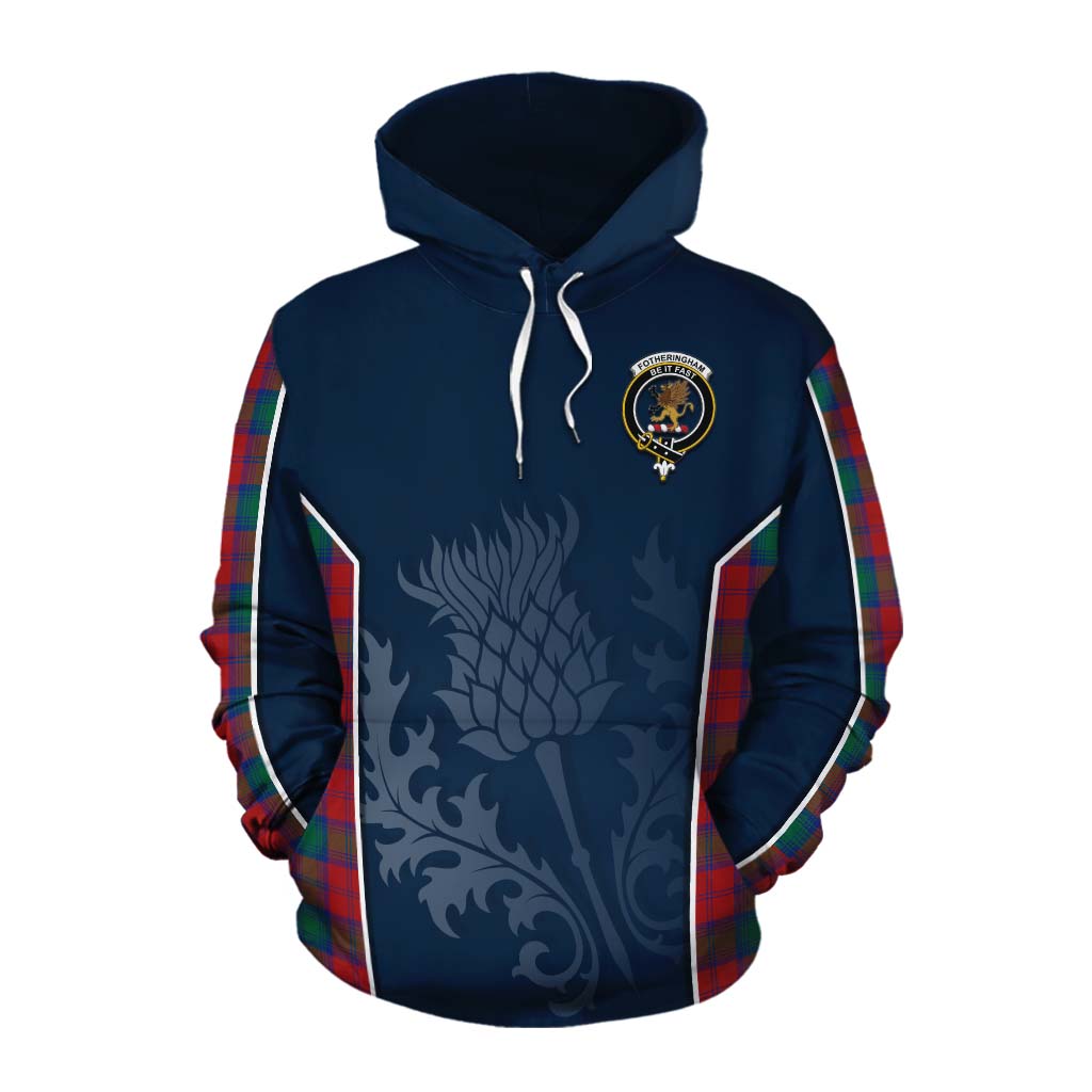 Tartan Vibes Clothing Fotheringham (Fotheringhame) Tartan Cotton Hoodie with Family Crest and Scottish Thistle Vibes Sport Style