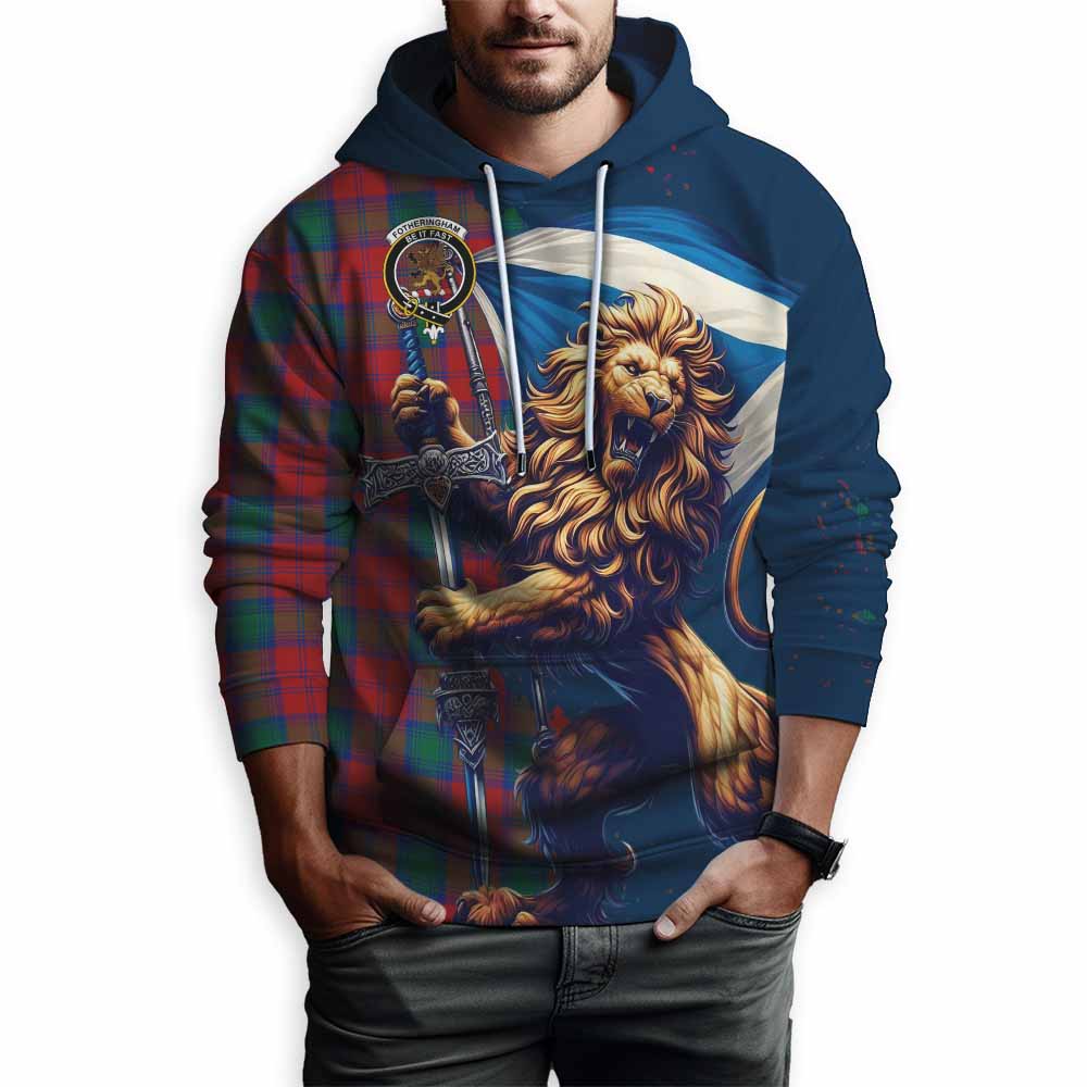 Fotheringham (Fotheringhame) Tartan Family Crest Hoodie with Scottish Majestic Lion