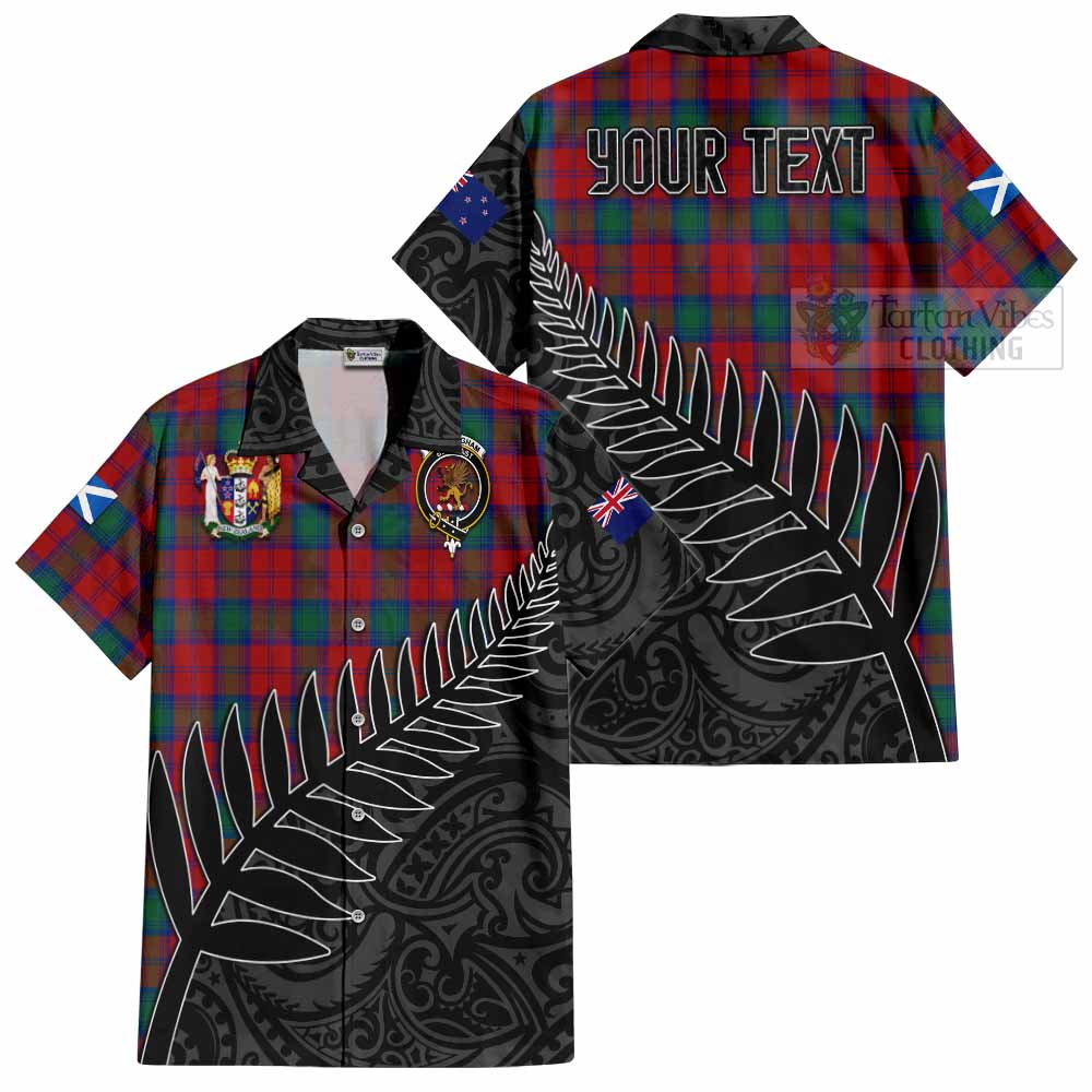 Tartan Vibes Clothing Fotheringham (Fotheringhame) Crest Tartan Short Sleeve Button Shirt with New Zealand Silver Fern Half Style