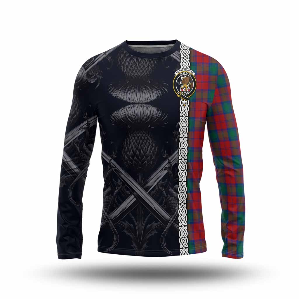 Tartan Vibes Clothing Fotheringham (Fotheringhame) Tartan Long Sleeve T-Shirt with Family Crest Cross Sword Thistle Celtic Vibes