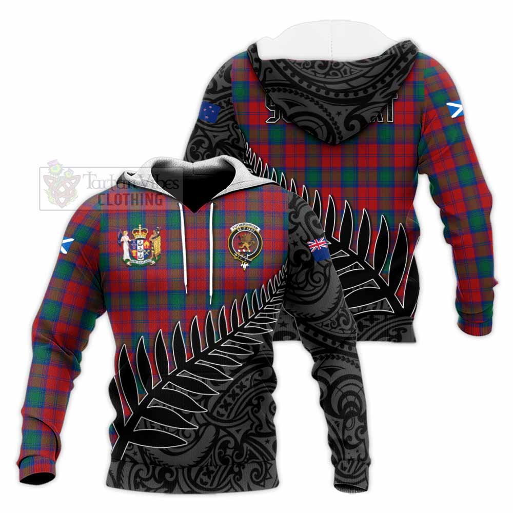 Tartan Vibes Clothing Fotheringham (Fotheringhame) Crest Tartan Knitted Hoodie with New Zealand Silver Fern Half Style