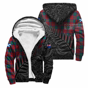 Fotheringham (Fotheringhame) Crest Tartan Sherpa Hoodie with New Zealand Silver Fern Half Style