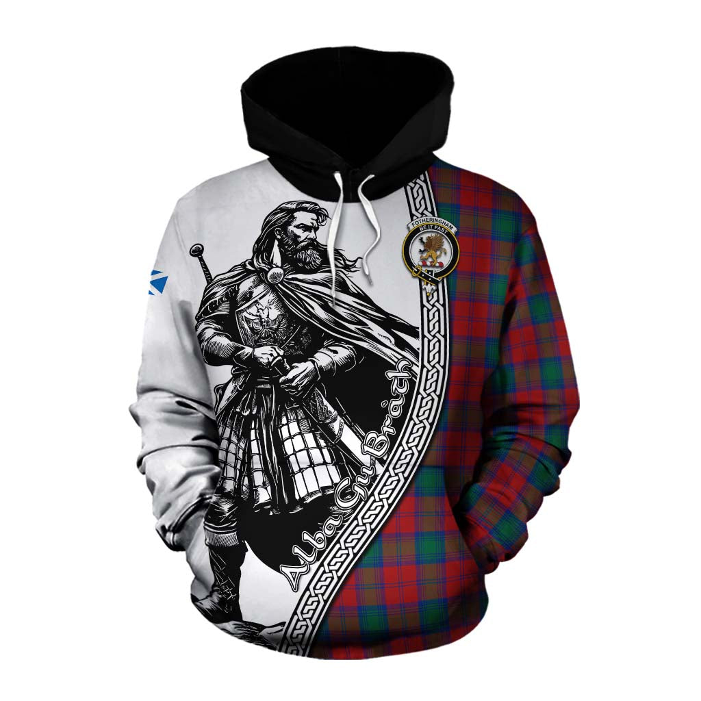 Tartan Vibes Clothing Fotheringham (Fotheringhame) Tartan Clan Crest Cotton Hoodie with Highlander Warrior Celtic Style