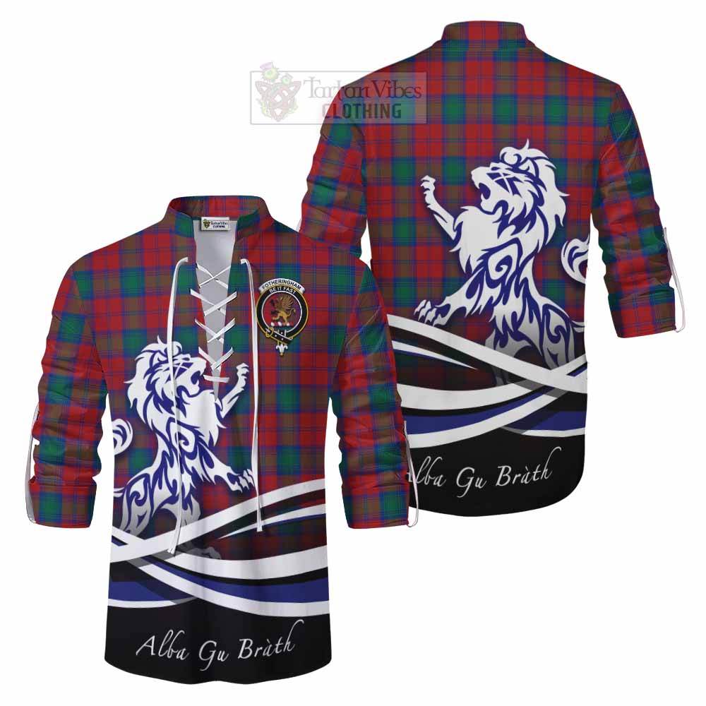 Tartan Vibes Clothing Fotheringham (Fotheringhame) Tartan Ghillie Kilt Shirt with Alba Gu Brath Regal Lion Emblem