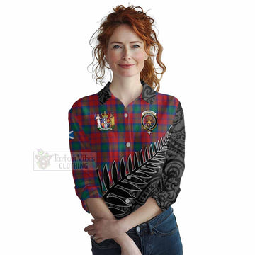 Fotheringham (Fotheringhame) Crest Tartan Women's Casual Shirt with New Zealand Silver Fern Half Style