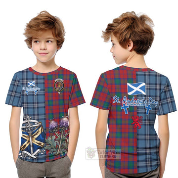 Fotheringham (Fotheringhame) Tartan Kid T-Shirt Happy St. Andrew's Day Half Tartan Style