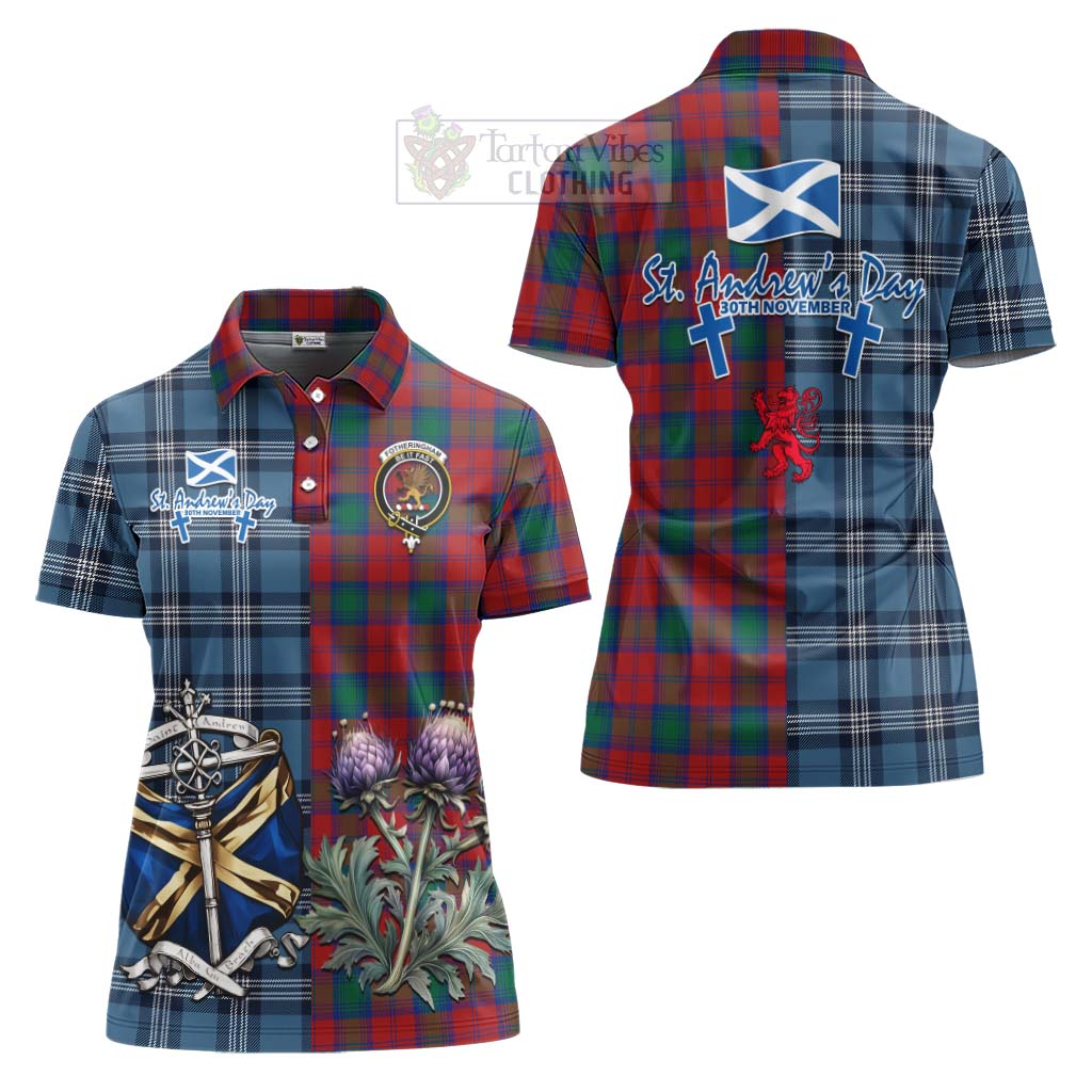 Tartan Vibes Clothing Fotheringham (Fotheringhame) Tartan Women's Polo Shirt Happy St. Andrew's Day Half Tartan Style